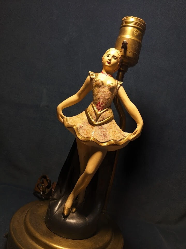 Lampe figurine ballerine vintage 1940-50 chalkware laiton 31cm - 2